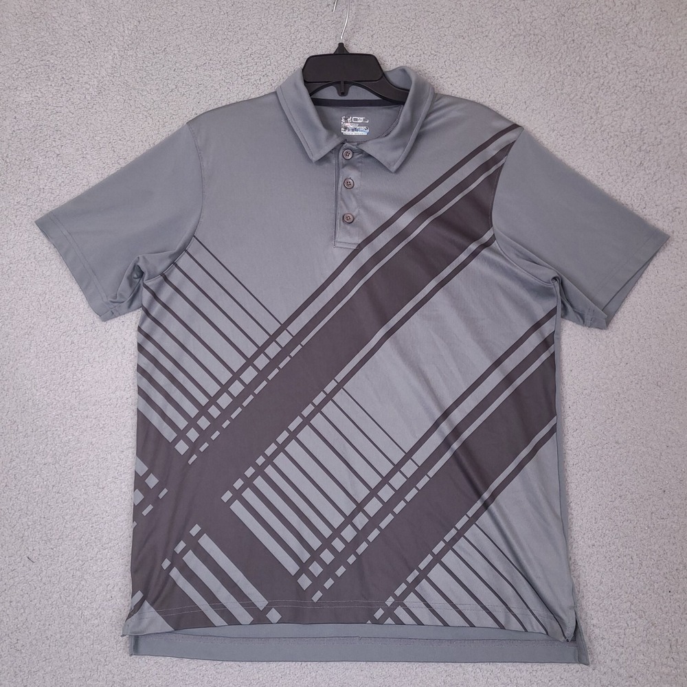 Under Armour Polo Shirt Mens‎ Large Gray Plaid Golf Fitted Heatgear Performance